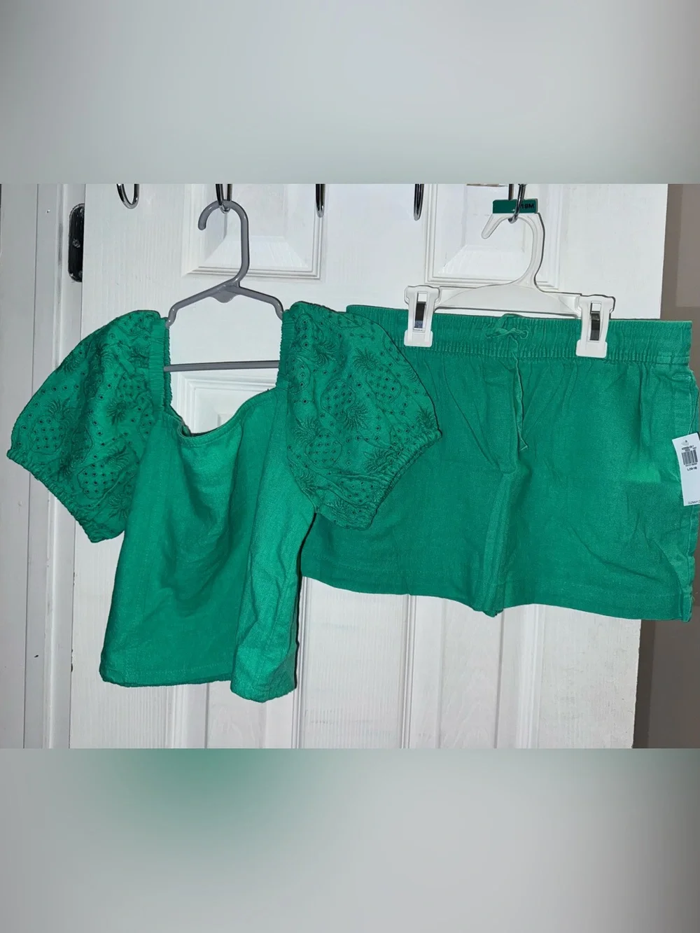 Old Navy Girls Green Linen Blend 2 Piece Top Skirt Set L 10/12 NWT